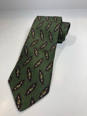 Chanel Men's Green Patterned Paisley Silk Tie
